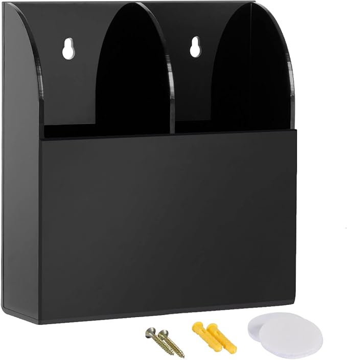Yeeco Acrylic Remote Control Holder Wall Mount 2 Compartments, - Image 2