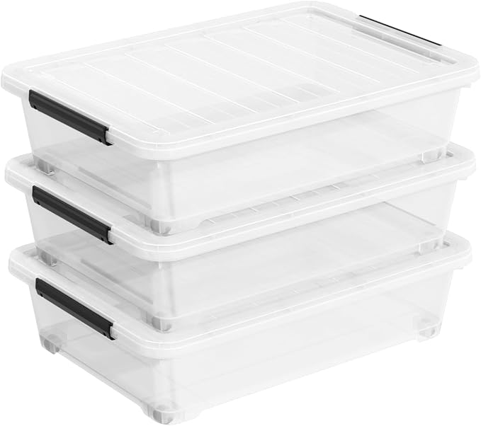 3 Pack 20 Qt Wheeled Latching Storage Box, Stackable Underbed Bin - Image 4