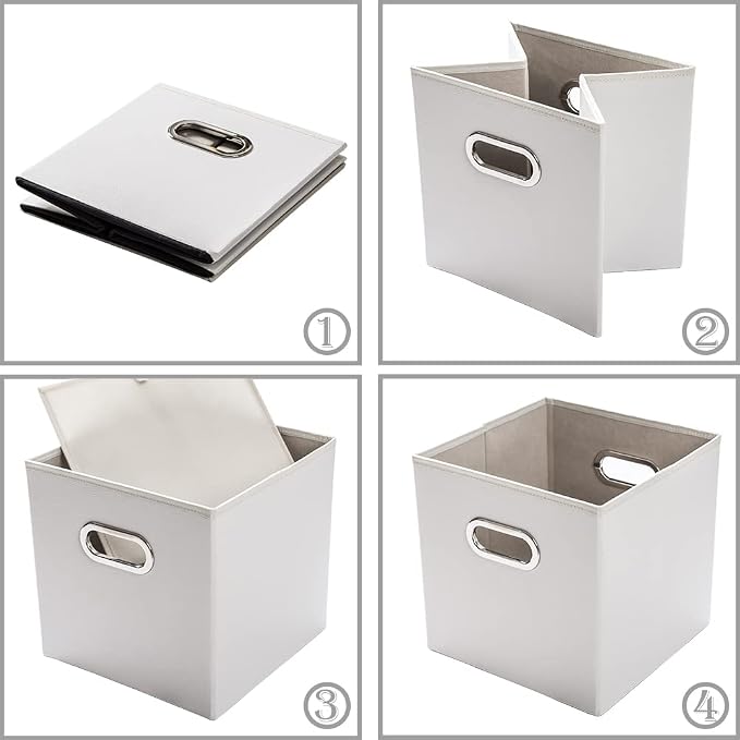 PRANDOM Leather Foldable Cube Storage Bins 11x11 inch Fabric Storage Baskets - Image 5