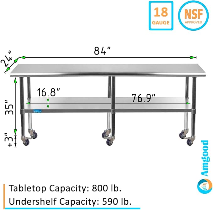 AmGood 84" Long x 24" Deep Stainless Steel Table - Image 2
