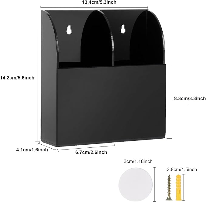 Yeeco Acrylic Remote Control Holder Wall Mount 2 Compartments, - Image 3