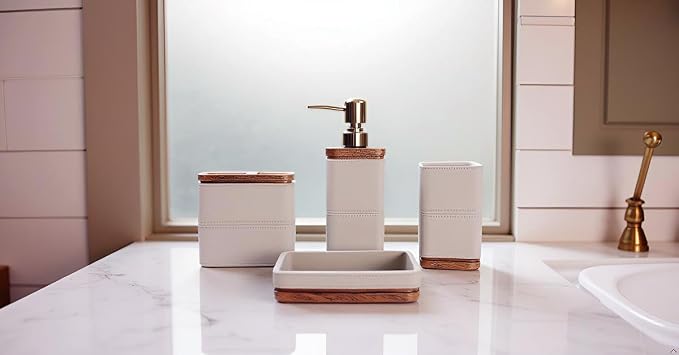 Hymmah Leather Pattern Design Bathroom Accessories Set, Farmhouse Bathroom Decor - Image 6
