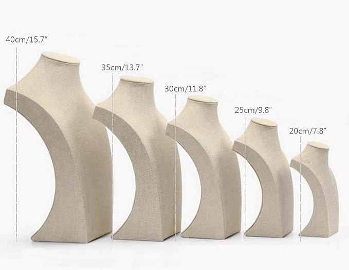 Necklace Display Bust, 9.8" high Beige Linen Jewelry Holder - Image 4