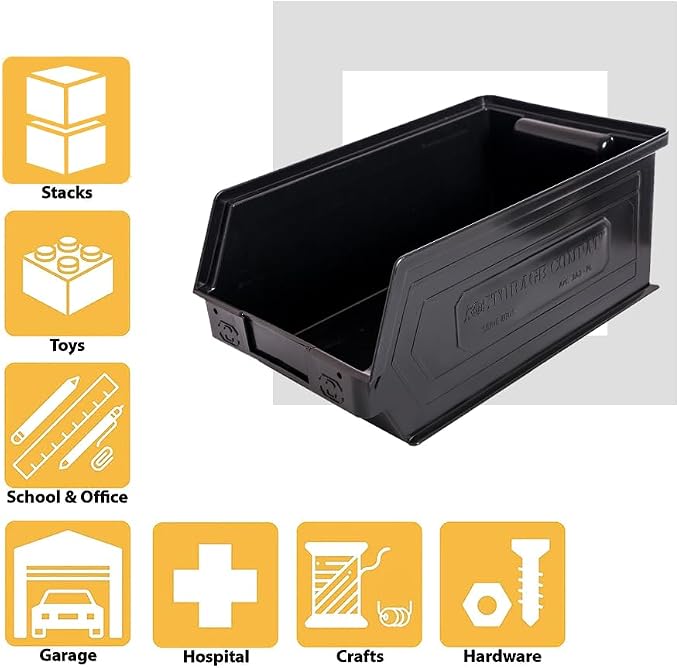 6-Pack Storage Bins, Wall Mount, Stackable & Freestanding, 12”x 8” x 6” Plastic - Image 6