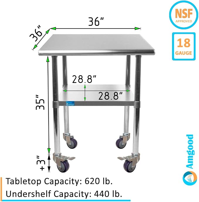 AmGood 36" Long x 36" Deep Stainless Steel Table - Image 2
