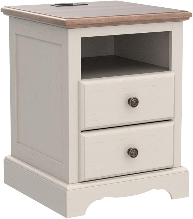 T4TREAM Nightstand with Charging Station, 18 Inch Vintage End Table with 2 - Image 4