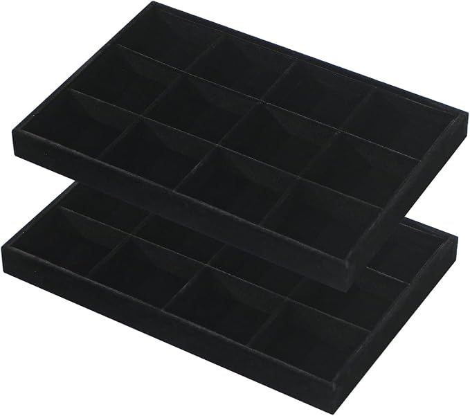 2pcs/Set Velvet Jewelry Tray, 12 Grids Large Storage Tray by FocusOnJewelryDisplay