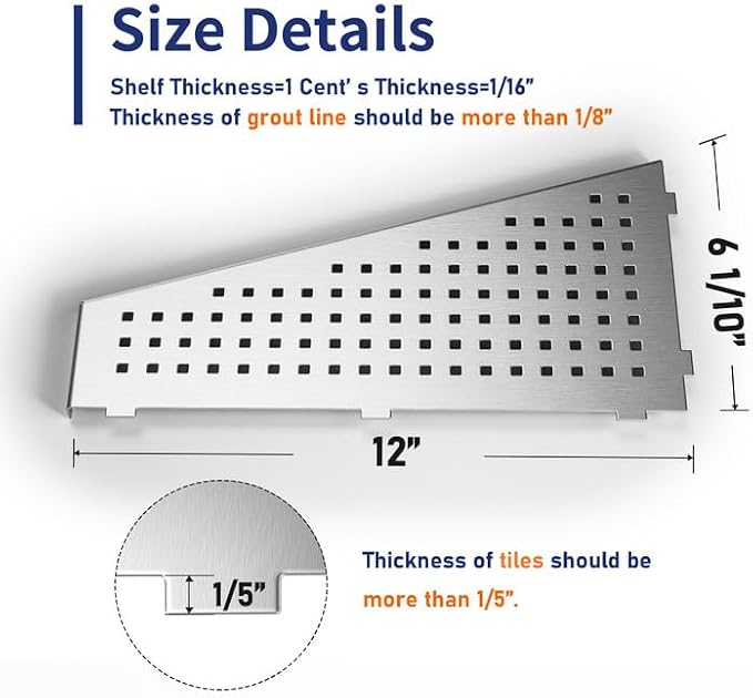 Corner Shower Shelf, Brushed 12" Trapezoid Floating Shelf, 304 Stainless Steel - Image 2