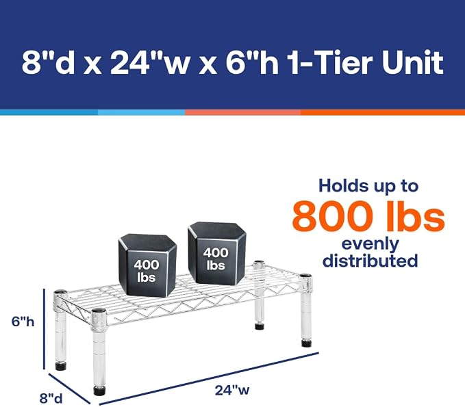 Shelving Inc. 8" d x 24" w Chrome Wire Shelving - Image 2