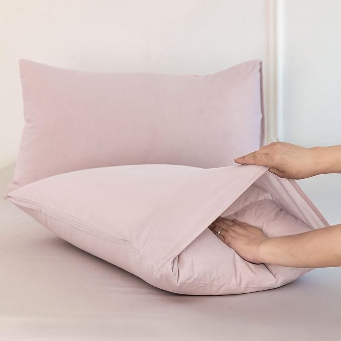 MooMee Bedding Pillowcases Pack of 2 100% Washed Cotton Linen Like Textured - Image 4