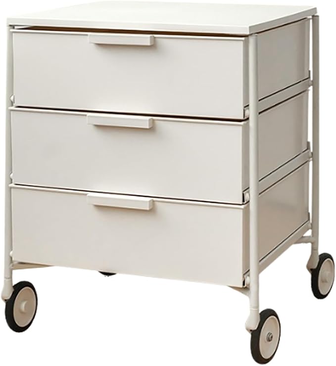 3-Drawer Rotatable End Table, Storage End Table Sofa Side Cabinet, Modern Cream by Unknown