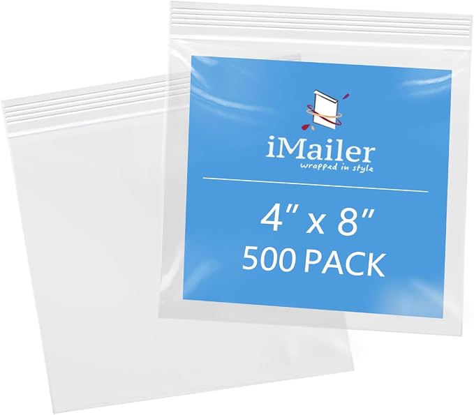 iMailer - 4" x 8" 500 Pack- 2 Mil Resealable Zip Bags- Small Clear Plastic Bags by iMailer