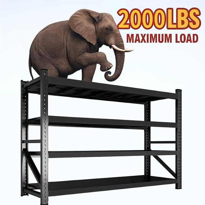 59" W Garage Shelving, Heavy Duty 4 Tier Metal Storage Shelves, Adjustable - Image 2
