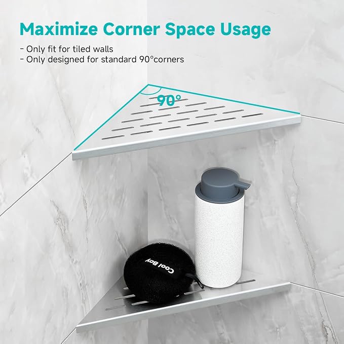 2-Pack 10" Wall Mounted Corner Shower Shelf - Image 5