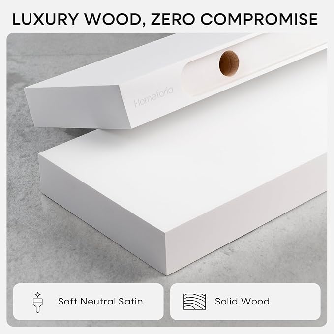 Homeforia White Floating Shelf 18 inch, High End Solid Real Wood 18inch - Image 3