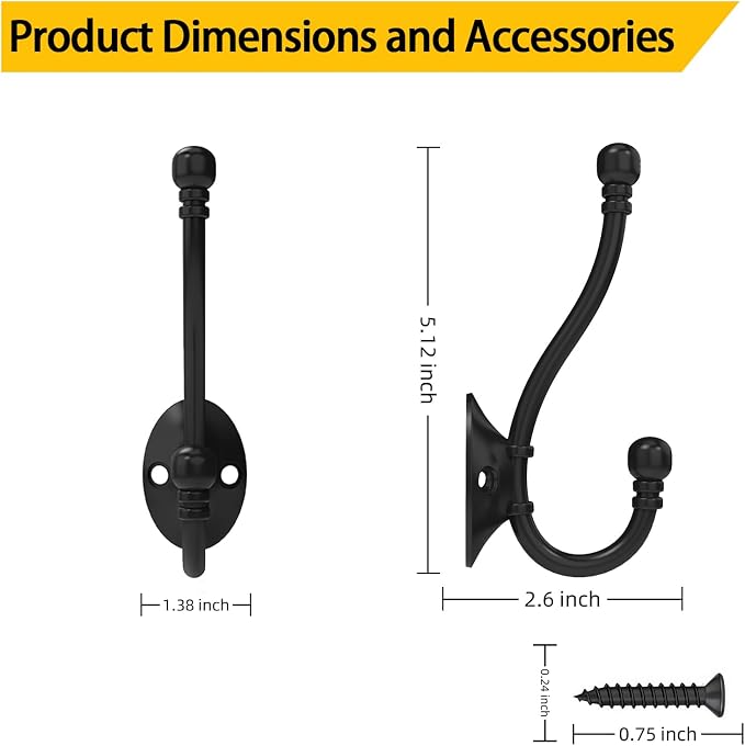 4 Pack Heavy Duty Wall Hooks for Hanging, Metal Coat Hooks Wall Mount - Image 2
