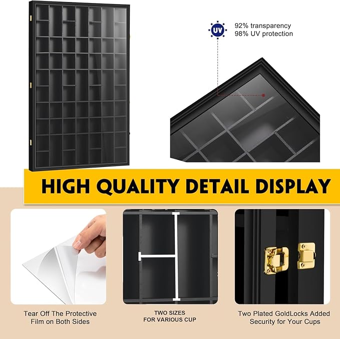 Black Shot Glass Display Case Large 61 Slots Glass Display Holder Wall Mounted - Image 4