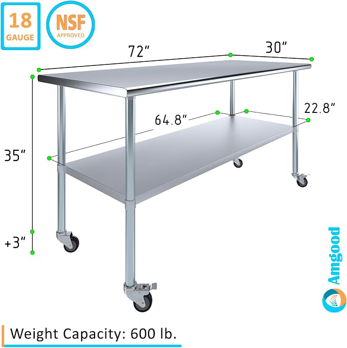 AmGood 72" Long x 30" Deep Stainless Steel Table - Image 3