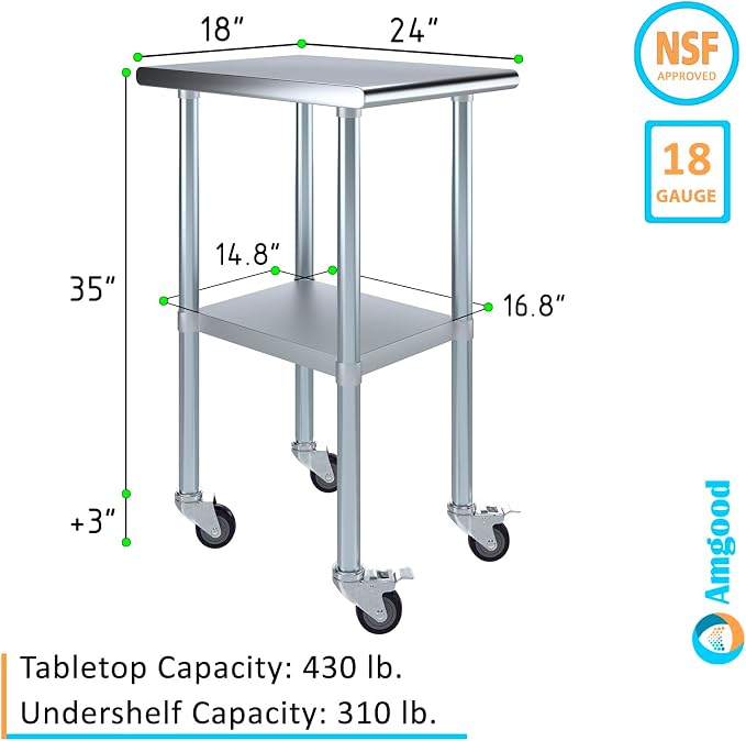 AmGood 24" x 18" Stainless Steel Work Table - Image 3