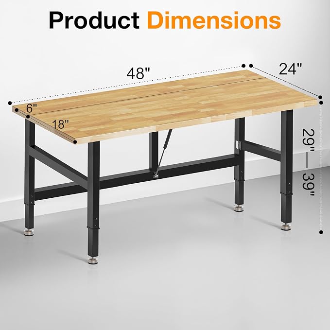 48”Folding Workbench, 2000 LBS Capacity Heavy Duty Workbench, Height Adjustable - Image 5