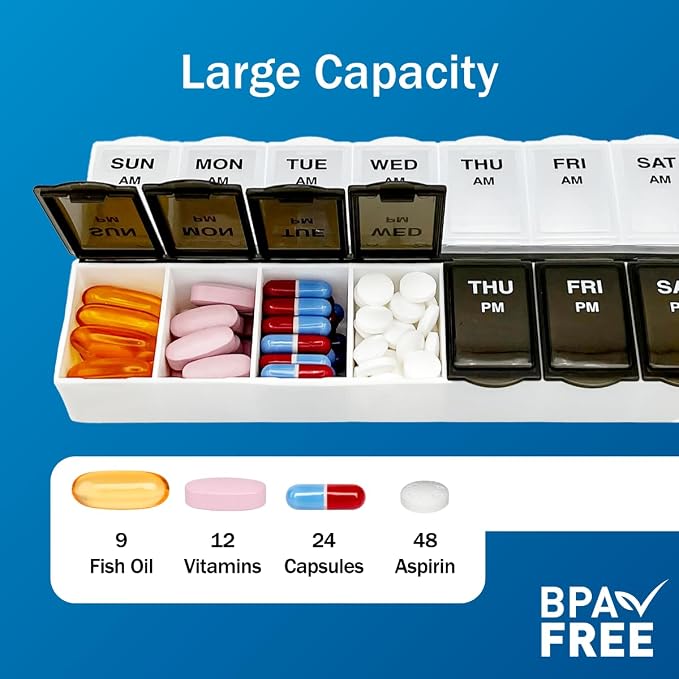 Amazon Basic Care 7-Day AM/PM Pill Organizer | Large Compartments | 2 Times - Image 3