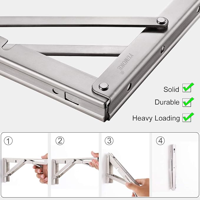 YUMORE Folding Shelf Bracket 14", Heavy Duty Stainless Steel Collapsible - Image 2
