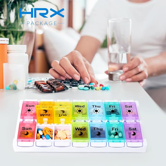 HRX Package Medicine Pill Boxes 7 Day AM/PM, Easy Fill & Open Medication - Image 7