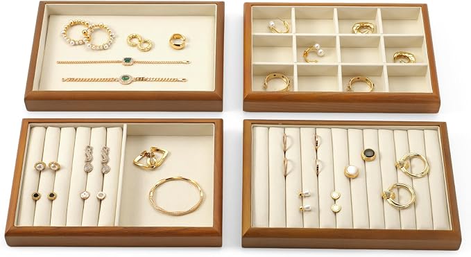 Oirlv Solid Wood 11 Slots Ring Tray Jewelry Organizer Tray Jewelry Drawer - Image 5