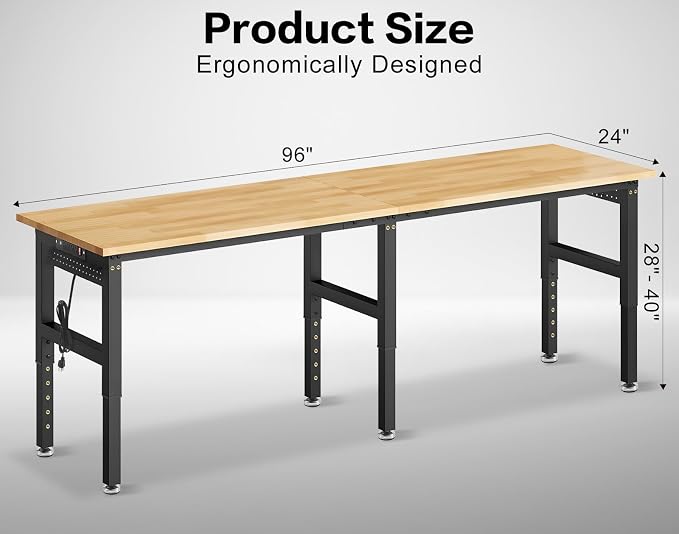96” Heavy Duty Workbench, 5000 LBS Capacity Adjustable Work Bench - Image 2
