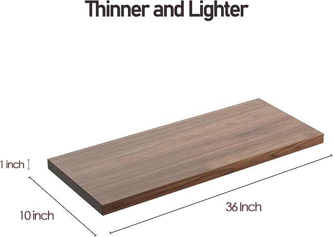 Wall Shelf Set of 3, Walnut Floating Shelves 36 in W x 10 in D x 1 in H - Image 3