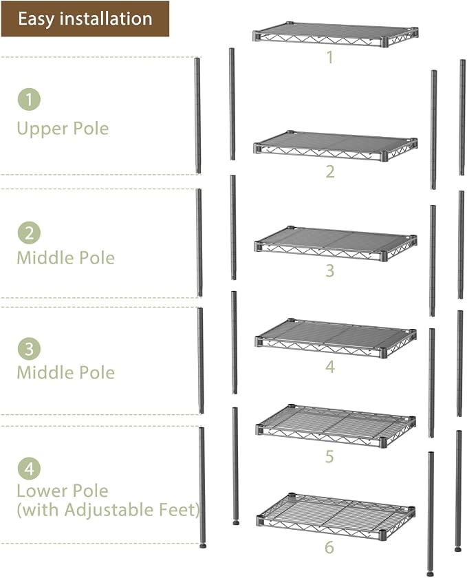 Small 6 Tier Shelves Storage Wire Shelving Unit Metal Shelf Adjustable - Image 7
