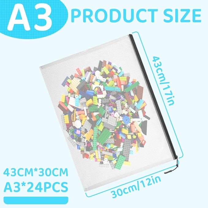 24pcs Mesh Zipper Pouch Bags, Large A3 17x12 Inches Reusable Bags Puzzle - Image 3