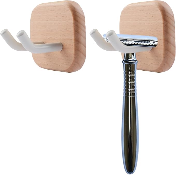 2PCS Solid Shaving Razor Wall Mount Holder, Self-Adhesive Razor Hooks Shelf by ForHome