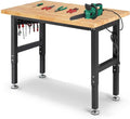 Work Bench for Garage 48 x 20 Inch Adjustable Height Rubberwood Tabletop Work by ENJOYWOOD