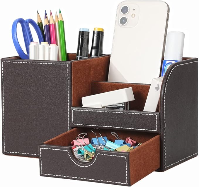 KINGFOM Desk Organizer Office Supplies Caddy Pu Leather Multi-function Storage by KingfomLeatherHomeOfficeDecor