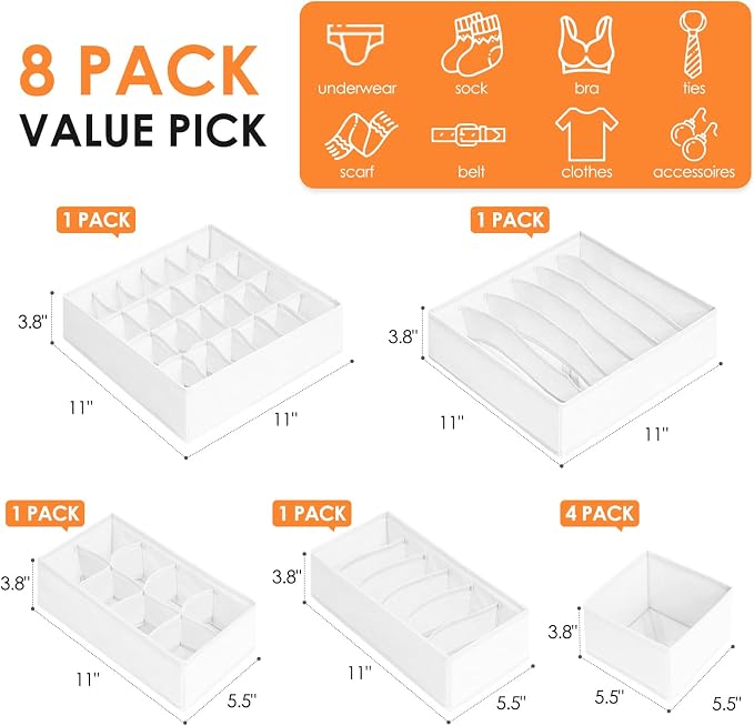 Criusia Drawer Organizer Clothes, 8 Pack Dresser Organizer Bins - Image 3