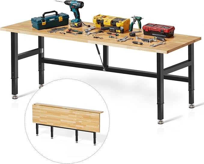 72” Folding Workbench, 3000 LBS Capacity Heavy Duty Workbench, Height by MUWOOD