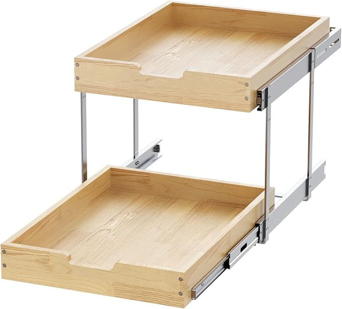 Wood Pull Out Cabinet Organizer 2 Tie 14" W x 21" D, Heavy-Duty Sliding Drawers - Image 7