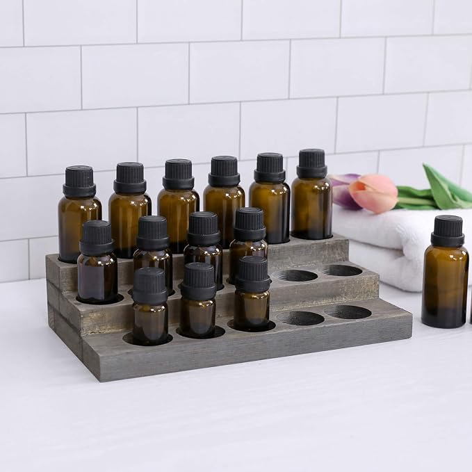 MyGift 3-Tier Vintage Grey Wood 17-Bottle Essential Oil Display Stand - Image 2