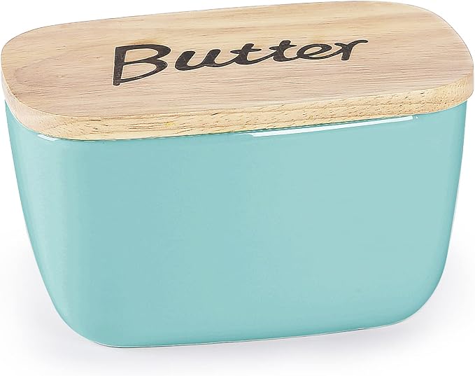 GDCZ Ceramics Butter Dish with Wooden Lid- Large Covered Butter Holder - Image 8