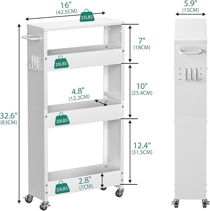 Slim Storage Cart, 4-Tier Kitchen Rolling Cart Narrow Storage Cabinet - Image 4