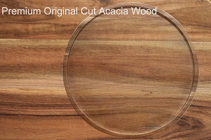 10" Acacia Wood Lazy Susan Organizer Kitchen Turntable - Image 4