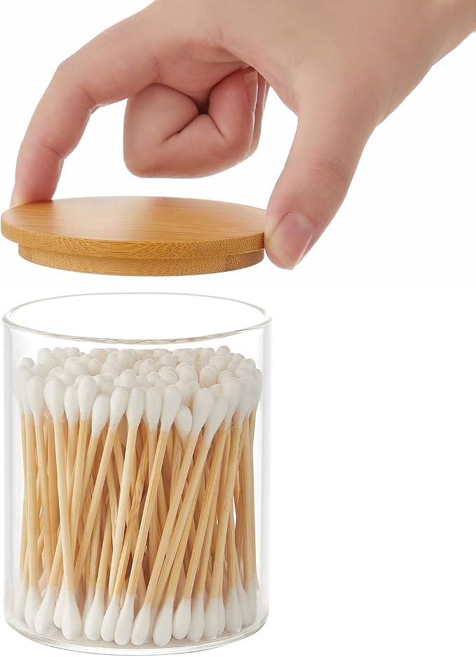 Qtip Holder with Vanity Tray, 3 Pack Glass Apothecary Jars with Lids, Bathroom - Image 7
