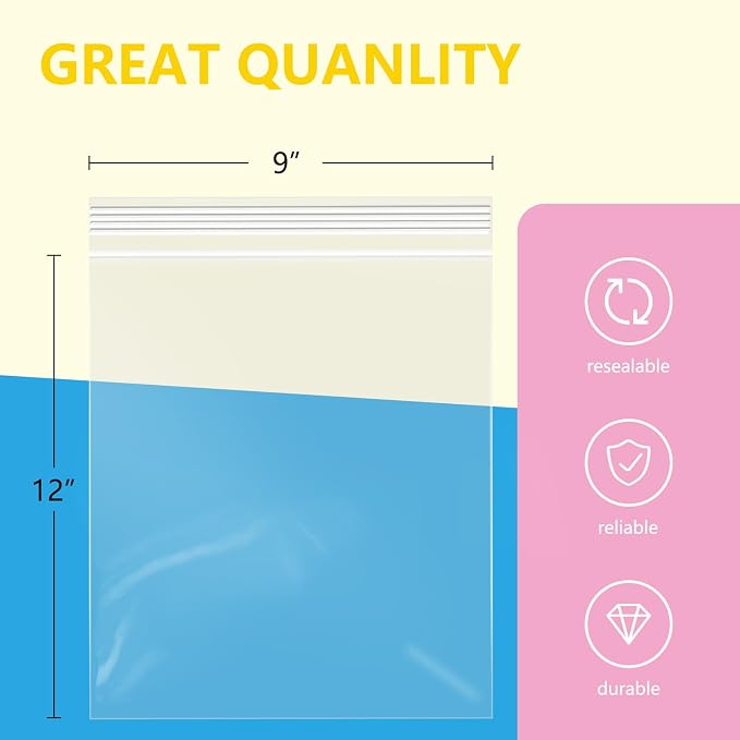 iMailer - 100 Pcs - 10" x 13" Clear Zip Bags - Reclosable Plastic Zip Poly Bags - Image 2
