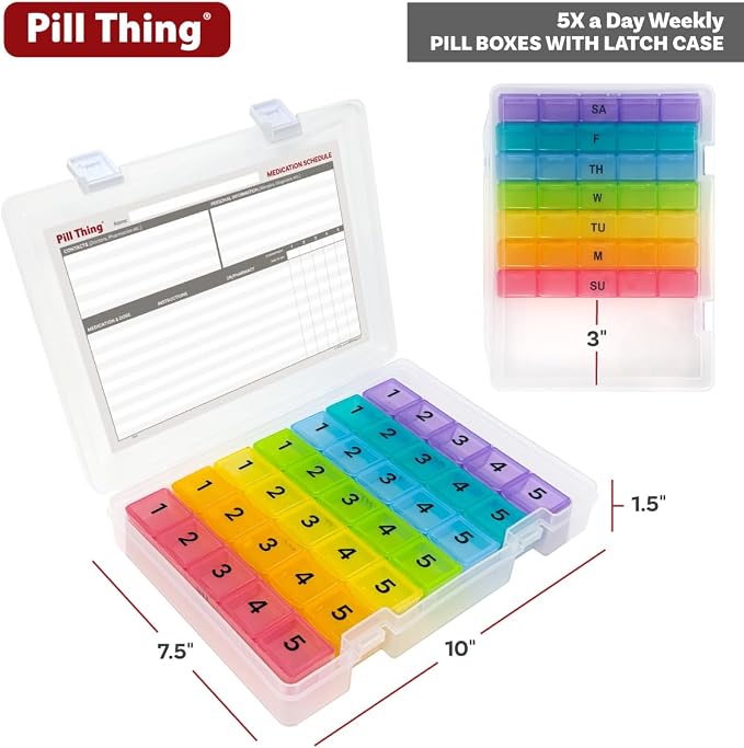5 Times a Day Weekly Pill Box Organizer Case, Secure 7 Day Pillbox - Image 3