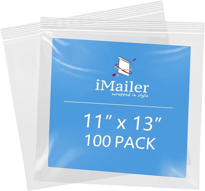 iMailer- 11" x 13" 100 Pack- 2 Mil Resealable Zip Bags- Clear Plastic Bags by iMailer