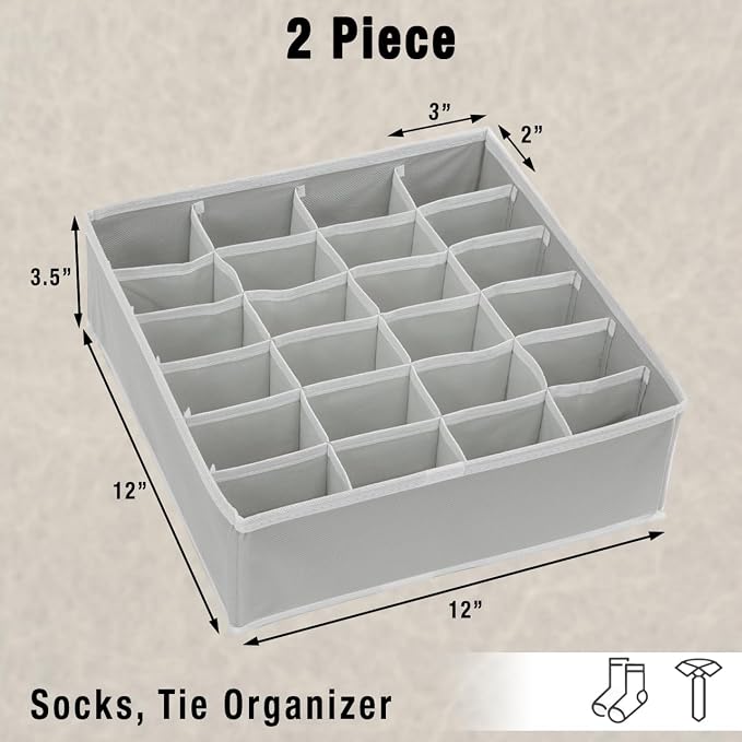 Simple Houseware 2 Pack Closet Sock Organizer, 24 Cell Drawer Divider - Image 2