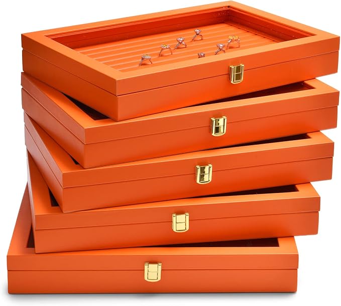 Oirlv Clear Lid Flat Jewelry Tray Stackable Display Storage Box Premium Leather - Image 9