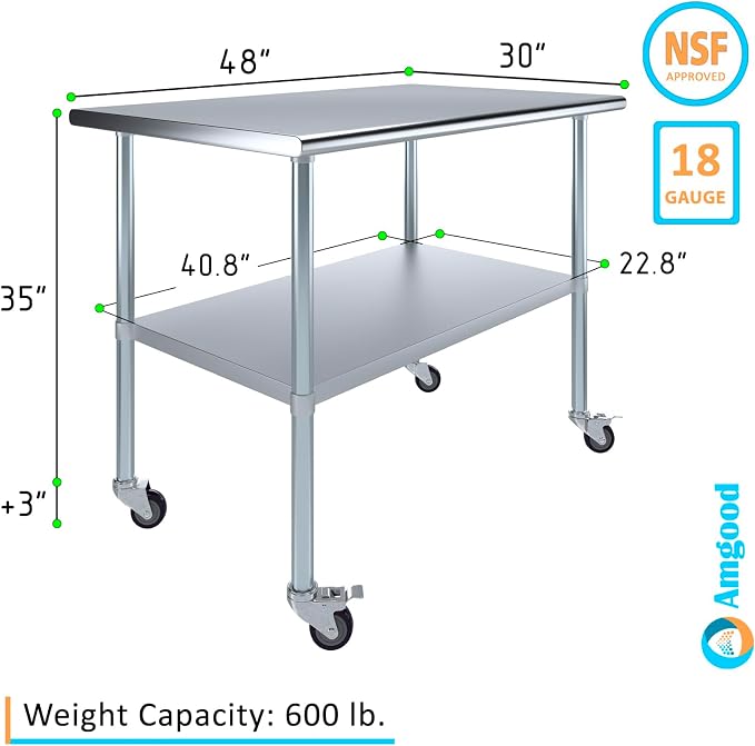 AmGood 30" x 48" Stainless Steel Work Table - Image 3