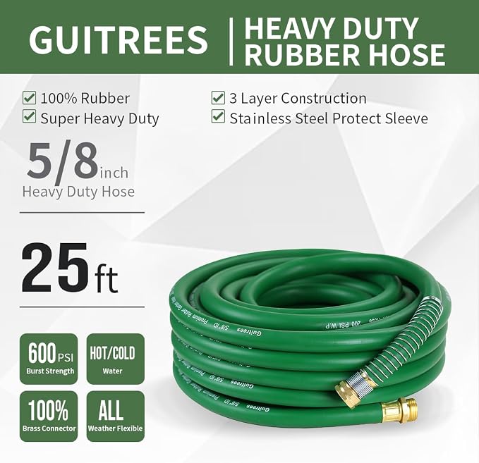 25FT 5/8 Heavy Duty Rubber Garden Hose - Image 2